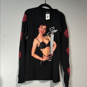 Selena Rose Black Long Sleeve Tee Shirt New